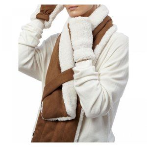 NWT Apparis Faux Shearling Wrap Scarf & Gloves Bundle Brown / White One Size